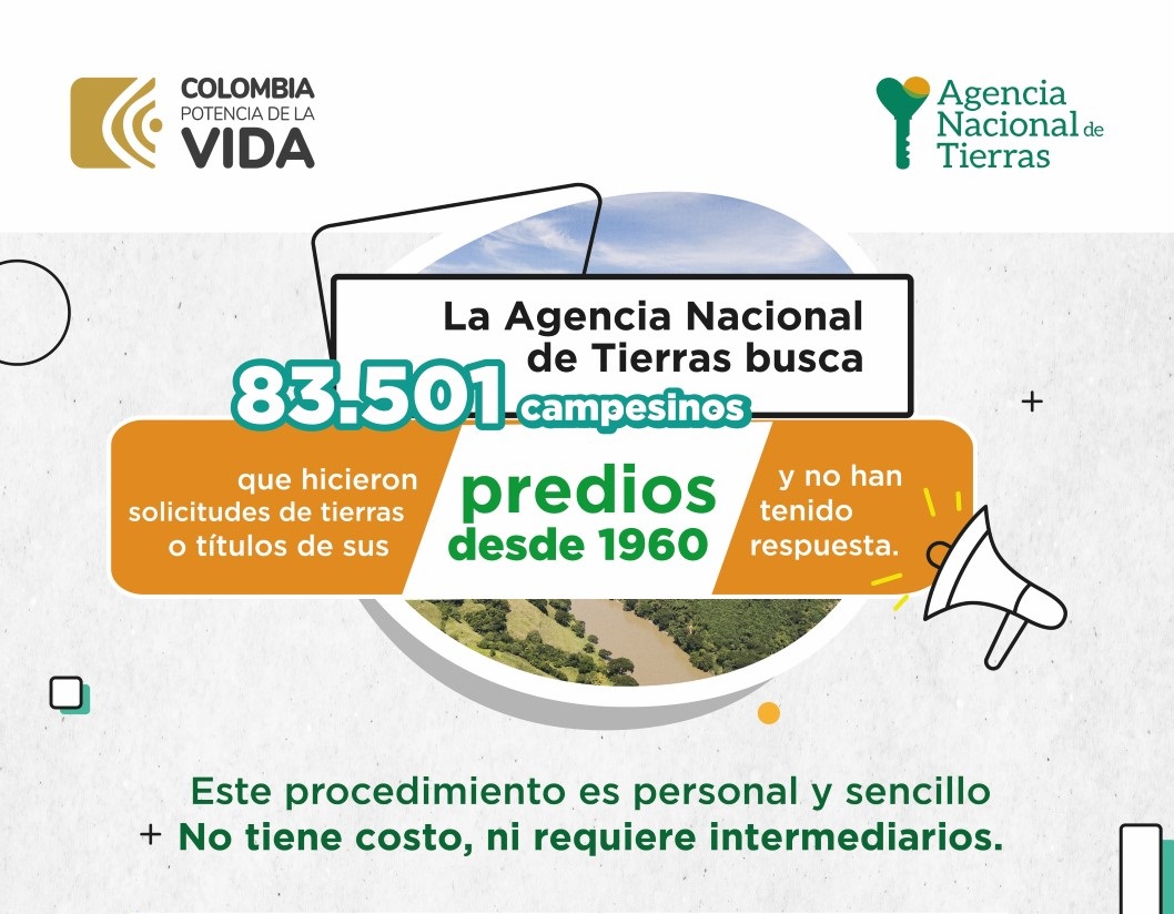 La Agencia Nacional de Tierras busca 83.501 campesinos