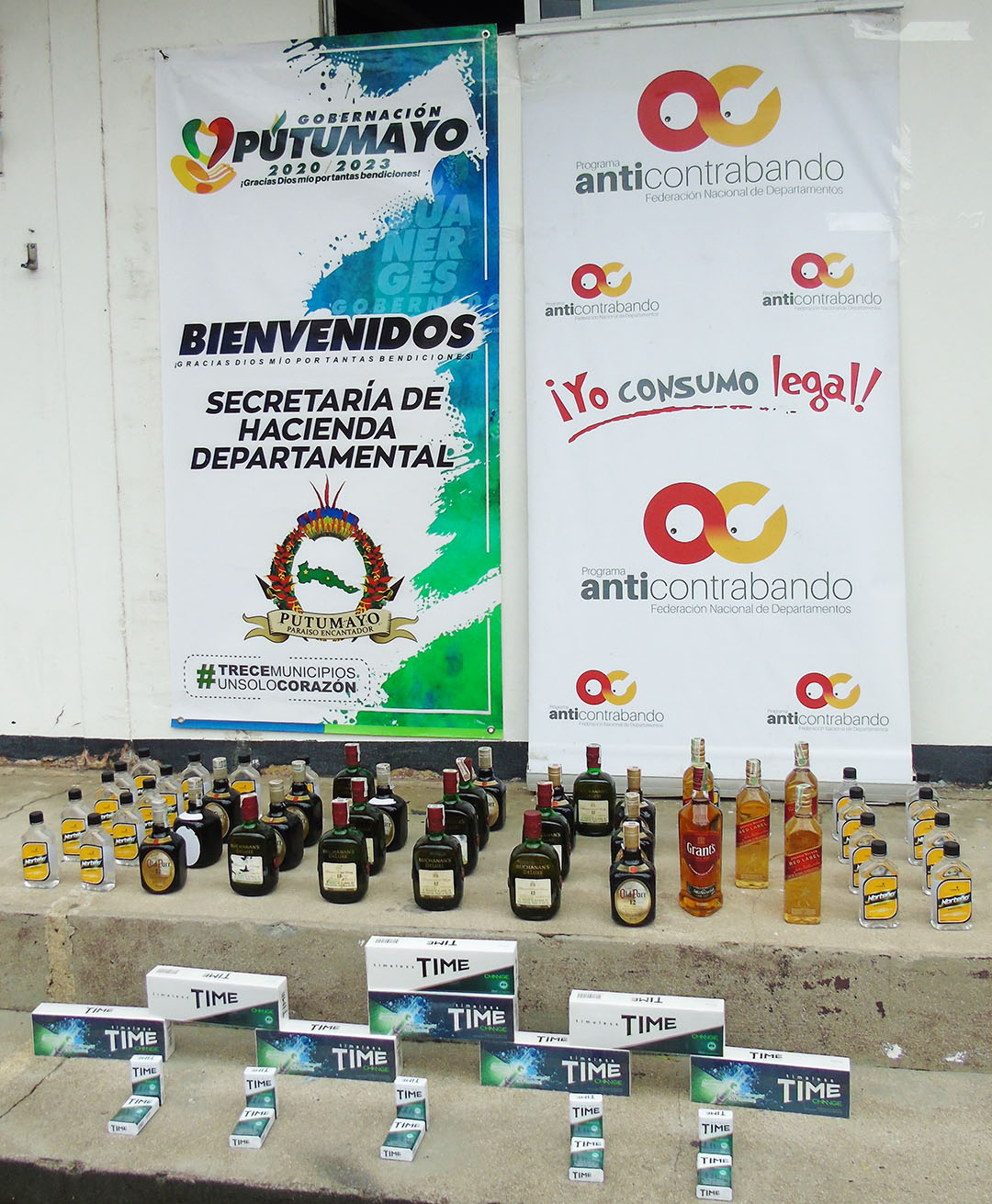 Licor y cigarrillos de Contrabando fueron aprehendidos en la Hormiga, en operativos realizados por el Grupo Anticontrabando de la Gobernación del Putumayo.